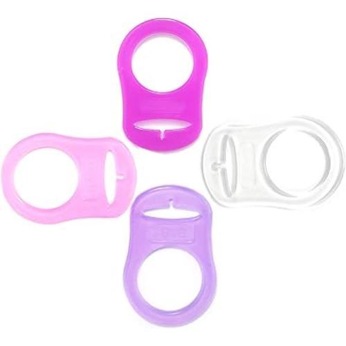 4Pcs Pacifier Adapter Rings Silicone Rings for Pacifier Clip Button Soother Dummy Pacifiers Holder Newborn Gift Safe for Baby (Girl's Color)