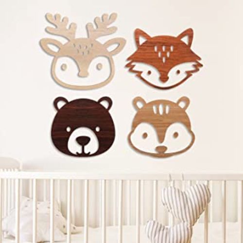 Hoteam Woodland Nursery Decor, Wooden Forest Animal Wall Decoration Woodland Baby Shower Decorations Nursery Decor for Rustic Farmhouse Log Cabin Bathroom Room (Adorable Style)