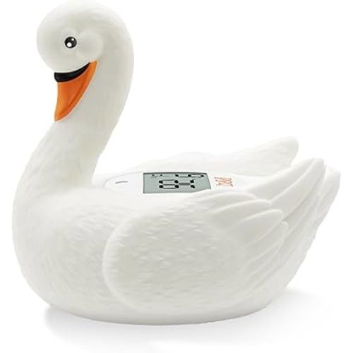 b&h Baby Bath Thermometer, White Swan Shaped Baby Safe Floating Bath Thermometer - Easy to Read Screen - Reliable Temperature Readings