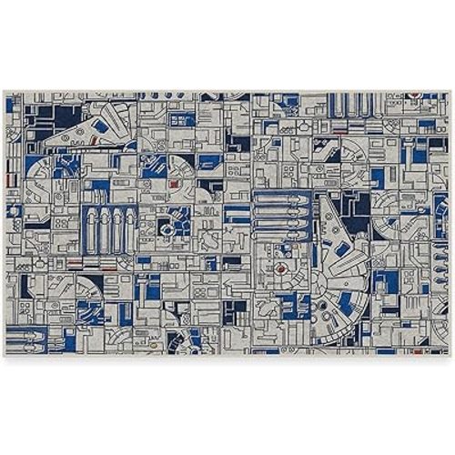 RUGGABLE x Star Wars Washable Area Rug – Smugglers Geo R2D2 Blue 3x5, Stain-Resistant, Non-Slip with Standard Pad – Small Machine Washable Rugs for Living Room, Bedroom, Hallway, Entryway & Office