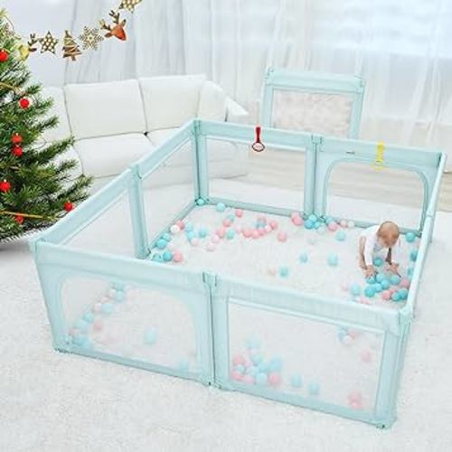 Doradotey Baby Playpen, Shape Adjustable Large & Small Baby Playard for Babies and Toddlers, Foldable Playpen Baby Fence Indoors Play Center Yards, Breathable Mesh Anti-Fall Play Pens(71x79 Green)