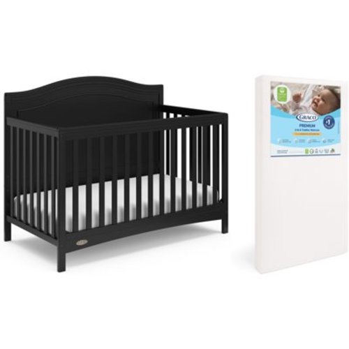 Graco Paris 4-in-1 Convertible Crib and Premium Crib & Toddler Mattress Bundle, Black