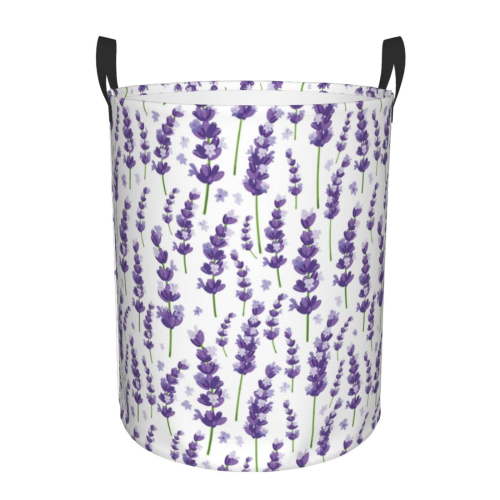 Laundry Basket, Lavender Flowers Purple Waterproof Laundry Hamper With Padded Handles, Clothes Hamper For Laundry, Bedroom, Dorm, Towels, Laundry Bin Easy Storage