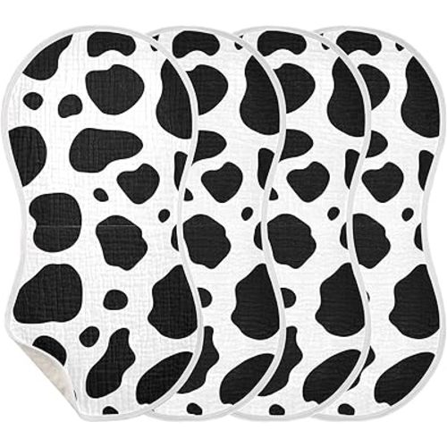 Cow Print Burp Cloths Baby Boys Girls Absorbent Soft Cotton Burping Cloths Rags, 4 Pack