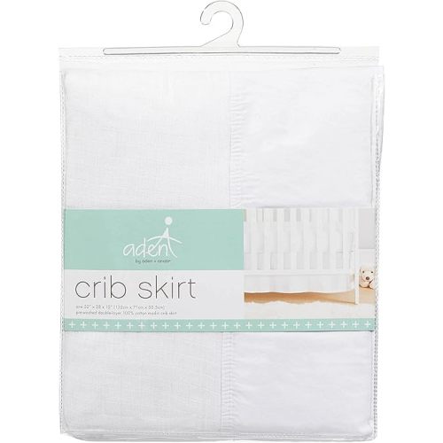 aden + anais Classic Crib Skirt, 100% Cotton Muslin, Super Soft, Tailored Fit, White