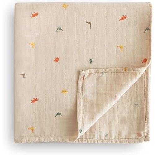 mushie Muslin Baby Swaddle Blanket | 100% Organic Cotton (Dinosaurs)