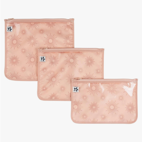 Tiny Twinkle Mess-proof Travel Bags, Airline Compliant, Zipper Closure, Clear Front Pouch, Diaper Bag Packing, Toiletry or Cosmetics Organizer 3 Pack Set (Shine)