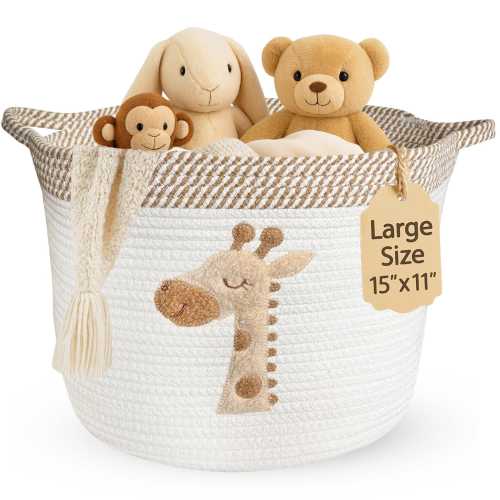 Giraffe Nursery Storage Basket: Large Cotton Rope Toy Organizer
