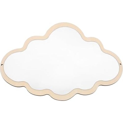 FRCOLOR Cloud Shape Wooden Mirror Shatterproof Decoration Hanging Mirror for Nursery, Bedroom, and Playroom