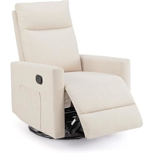 Sweetcrispy Recliner Chair Swivel Rocking for Living Room, Glider Rocker Recliner Nursery Chair with Extra Large Footrest for Home, High Back, Upholstered Deep Seat (Beige)