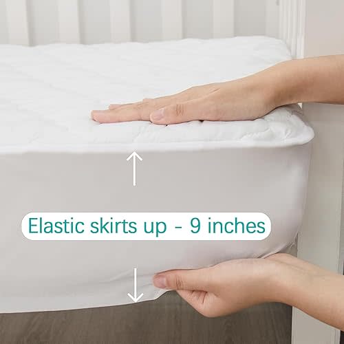 Crib Mattress Protector Sheets Fitted Waterproof Crib Mattress Pad Cover, Noiseless & Machine Wash 100% Absorbent Crib/Toddler Mattress Protector Sheet Quilted, White, 52" x 28"