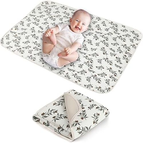 Baby Diaper Changing Pad, Waterproof Changing Pad Liners with 100% Muslin Cotton Front and Leather Backing, Soft and Absorbent Portable Changing Mat 19.7"x25.6"