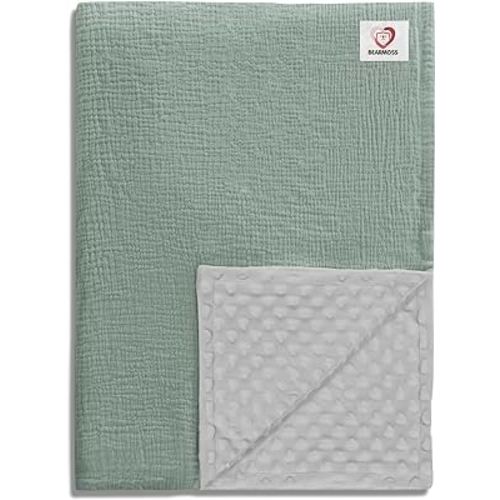 Bearmoss Baby Blankets for Unisex Boys Girls, Soft Nursery Crib Blankets with Muslin Cotton Front and Dotted Fleece Back for Newborns Toddlers 30x40inch (Sage Green)