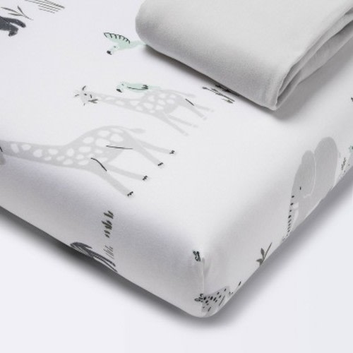Fitted Play Yard Jersey Sheet 2pk - Cloud Island™ Two by Two Animals and Solid Gray