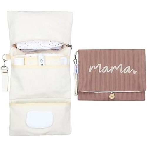 Baby Bag Organizer, Waterproof Mini Diaper Bag, Foldable Mom Travel Set, Diaper Organizer, with Gift for Baby Shower (Coffee)