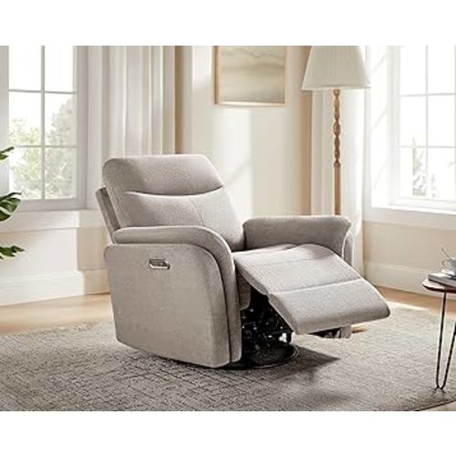 VANOMi Power Recliner Chair Swivel Glider, Electric Rocking Recliner Chairs with USB and Type-C Ports, Nursery Chair Recliner for Living Room, Bedroom, Apartment（Camel）