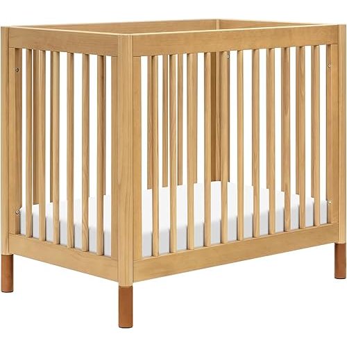 Babyletto Gelato 4-in-1 Convertible Mini Baby Crib, Wooden Toddler Bed, Daybed & Twin Bed Conversion - GREENGUARD Gold Certified - Perfect for Small Spaces - 4 Adjustable Heights, Honey with Vegan Tan