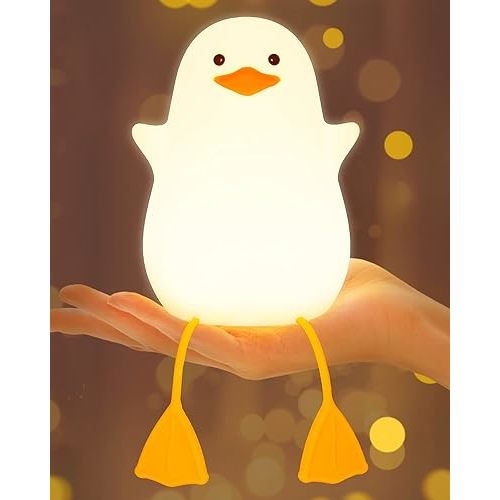 Amaredom Cute Duck Night Light, Squishy Duck Lamp, Silicone Dimmable Nursery Nightlight, Rechargeable LED Bedside Lamp with 20 Minutes Timer & Tap Control for Kids Baby Toddler Decor Bedrooms