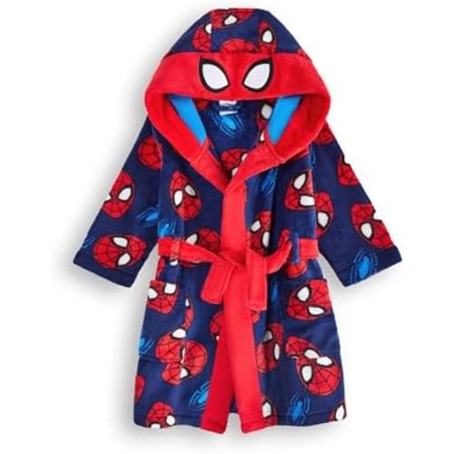 Marvel Spider-Man Dressing Gown For Boys | Kids Superhero Blue Red Pajamas Bathrobe | Comics Robe Clothing