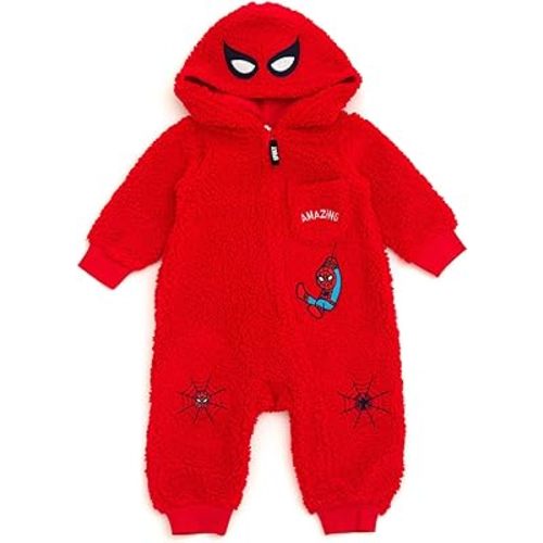 Marvel Avengers Spider-Man Baby Cozy Sherpa Zip Up Cosplay Coverall Newborn to Infant Sizes (Newborn - 24 Months)