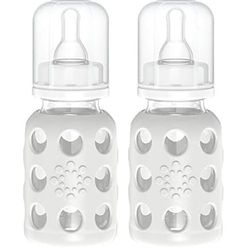 Lifefactory 4-Ounce BPA-Free Glass Baby Bottle with Stage 1 Nipple and Protective Silicone Sleeve, Stone Gray (Pack of 2)