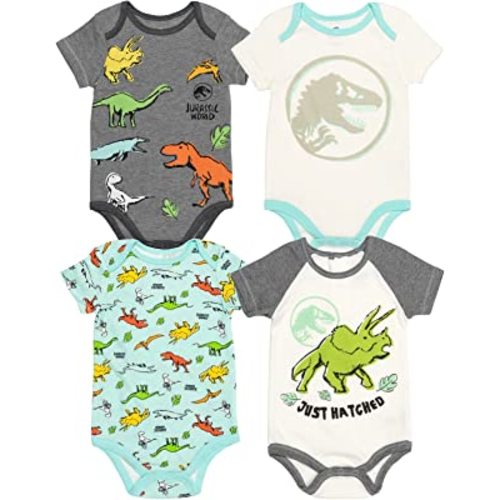 Jurassic World Dinosaur Baby 4 Pack Bodysuits Newborn to Toddler