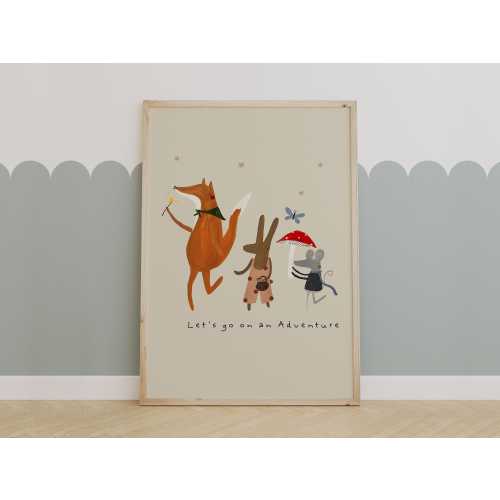 Let’s Go on an Adventure – Whimsical Woodland Animal Print for Kids' Room (A3 Size)