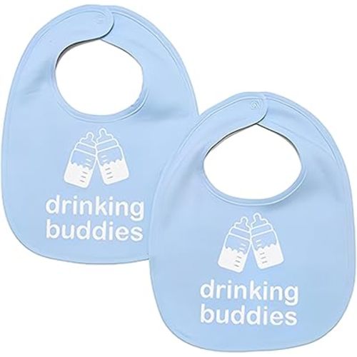 100% Cotton Drinking Buddies Twin Bibs Cute & Practical Unisex Bibs for Twins with Waterproof, Durable, for Everyday Use