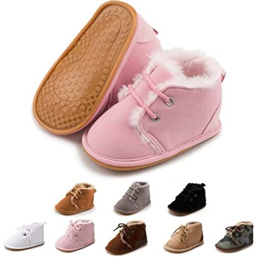 Baby Unisex Warm Snow Boots Newborn Leather Fur Lace Up Ankle Anti-Slip Rubber Texture Sole Toddler Prewalker Winter Crib Shoes