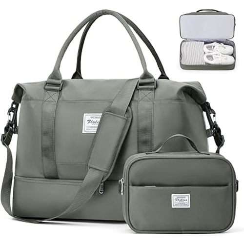 Weekender Bags for Women, Travel Duffel Bags with Shoe Compartment,Personal Item Travel Bag for Airlines, Carry on Overnight Tote Bag for women with Toiletry Bag, Olive Green
