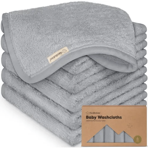 6-Pack Baby Washcloths - Soft Absorbent Viscose from Bamboo Wash Cloths for Babies, Kids, Toddlers, Infant, Newborn Bath Towels, Gentle on Sensitive Skin, 10x10 Reusable Face Towels (Cool Gray)