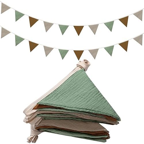 Oudain 15.5 ft Pennant Banner Flags, 2 Pcs Nursery Garland Triangle Bunting Flag Baby Banner for Nursery Decor Baby Birthday Boho Wedding Shower Party Event, Each 7.75 ft(Retro Color)