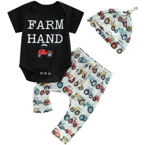 SAYOO Western Newborn Baby Boys Cowboy Outfits Cow Print Letter Bodysuit+Long Leggings+Cap 3pcs Infant Boy Country Clothes