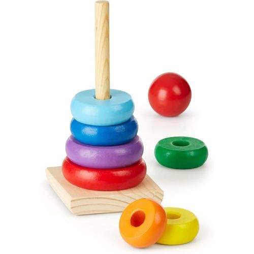 Melissa & Doug Rainbow Stacker Wooden Ring Educational Toy - Wooden Rainbow Stacking Rings Baby Toy, Stacker Toys For Infants And Toddlers