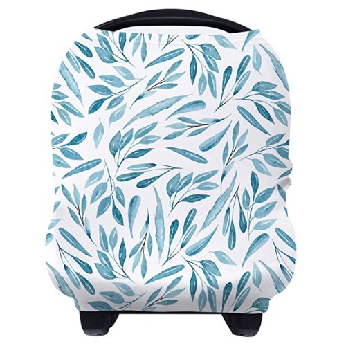 Yoofoss Nursing Cover Breastfeeding Scarf - Baby Car Seat Covers, Infant Stroller Cover, Strechy Carseat Canopy for Boys and Girls (Leaves) - Blue