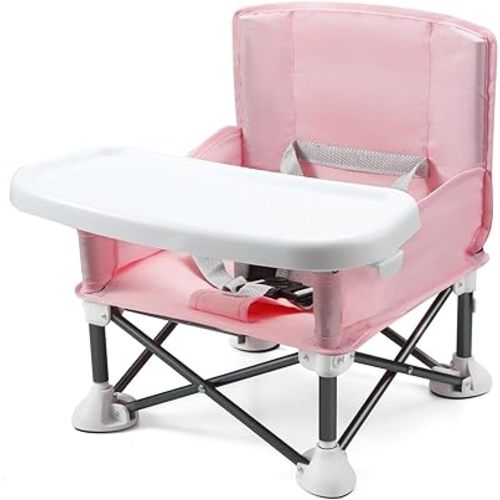 PandaEar Portable Baby Seat Travel| Compact Fold with Straps for Indoor/Outdoor Use| Great for Camping, Beach, Lawn |Toddlers, Kids, Boys, Girls (Pink)