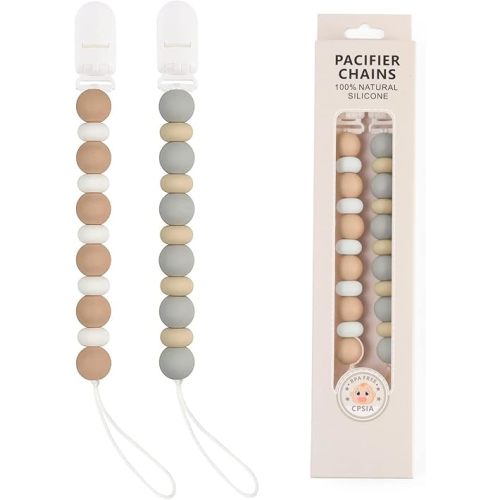 Pacifier Clips, 2PCS Silicone Soother Clips, BPA Free Pacifier Clip Pacifier Holder for Newborn Baby Boy Girl Gifts (C-Grey)