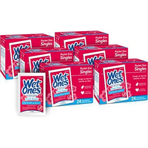 Wet Ones Antibacterial Hand Wipes Singles, Fresh Scent Wipes | Individual Wipes, Antibacterial Wipes, Hand Wipes Individually Wrapped | 24 ct. (6 pack)