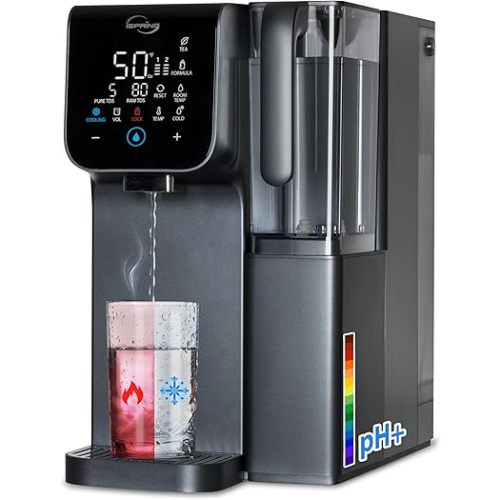 iSpring RCD100HCG Hot & Cold Reverse Osmosis System Countertop, Alkaline RO Water Filter Dispenser, 9 Temperature & 6 Dispensing Volume Options, TDS & Filter Lifespan Monitor, Plug and Play
