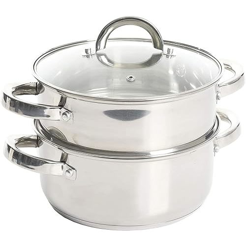 Oster Sangerfield 3.0-Quart Stainless Steel Dutch Oven with Steamer Basket – Durable Kitchen Cookware for Slow Cooking and Steaming