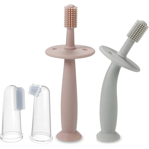 PandaEar Baby Finger Toothbrush Silicone Toothbrush Pink+Blue (3 Set)| Oral Care for Infants Ages 3 Months Plus
