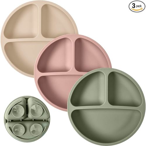 WeeSprout Suction Plates for Babies & Toddlers - 100% Silicone, Dinnerware Stays Put, Divided Design for Picky Eaters, Microwave & Dishwasher Friendly, 3 Pack