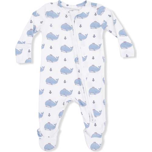 Bubbly Sailor Whales Blue, 2 Way Zipper Footie - Angel Dear | Maisonette