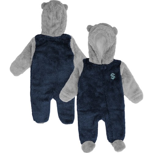 Newborn & Infant Seattle Kraken Navy Game Nap Teddy Fleece Bunting Full-Zip Sleeper