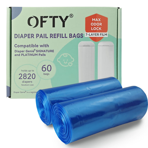 OFTY Diaper Bags Refills Compatible with Diaper Genie Easy Roll Pail, 60 Count Odor-Control Refills Hold Up to 2820 Newborn Diaper for 16 Months