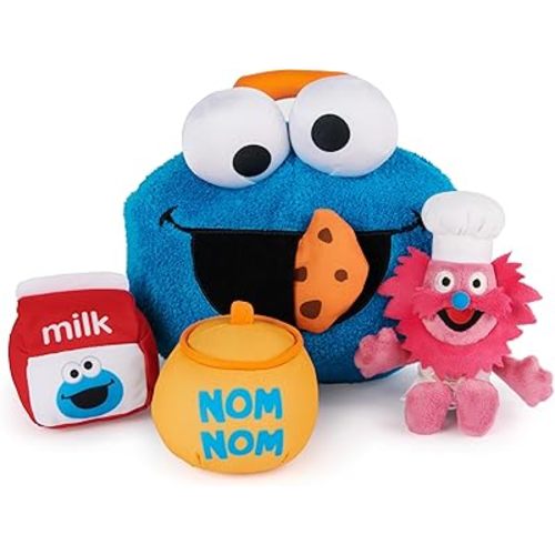 GUND Sesame Street Official Cookie Monster & Gonger Playset, Premium Plush Sensory Toys Playset for Ages 1 & Up, Blue, 8”