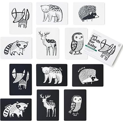 Wee Gallery Black and White Animal Art Cards for Babies, Durable High Contrast Vision Cards, Brain Development Educational Learning Tool for Newborn, Infant, Baby, Toddler - Woodland Animals