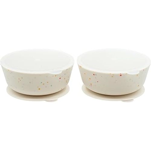 WeeSprout Suction Bowls for Baby & Toddlers (Set of 2) - 100% Silicone w/Plastic Lid - Leak Proof Feeding Supplies - Dishwasher & Microwave Safe Infant Dinnerware w/Extra Strong Base