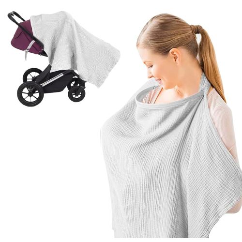 Breastfeeding Nursing Cover, 100% Cotton Nursing Scarf cover Mother Nursing Apron, (Grey)