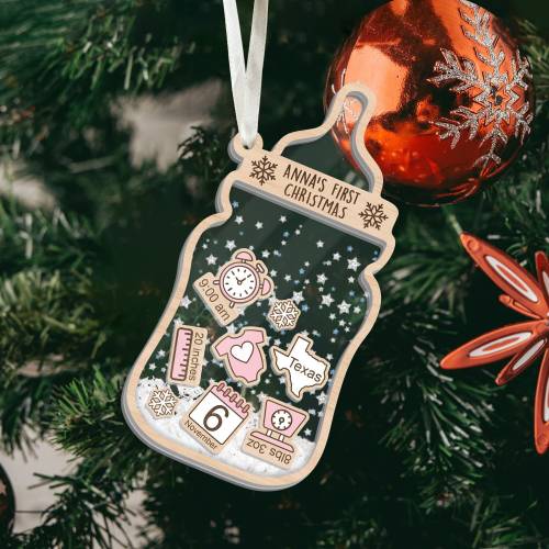 Baby's First Christmas Ornament 2024, Personalized Babies 1st Xmas Gift, 4D Shake Babies Ornament, Custom New Baby Gift, Baby Shower Gift